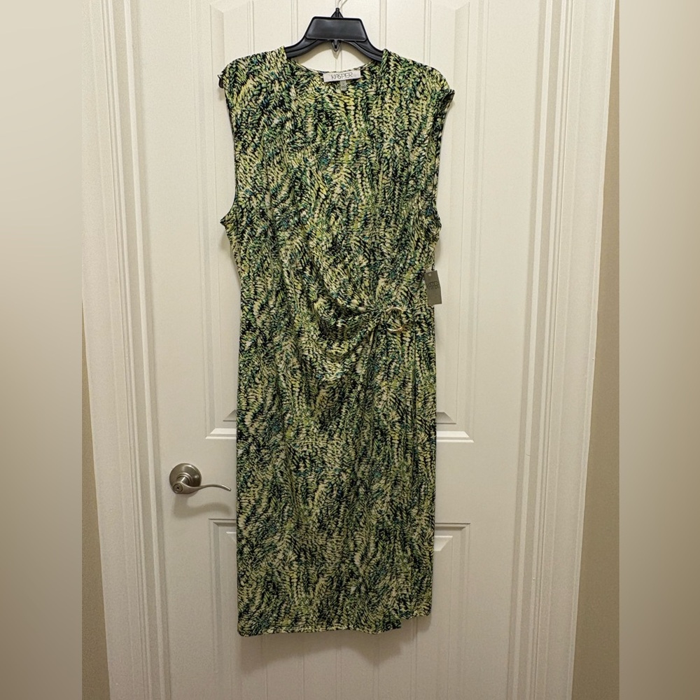 Kasper Green Sleeveless Ruched Midi Dress